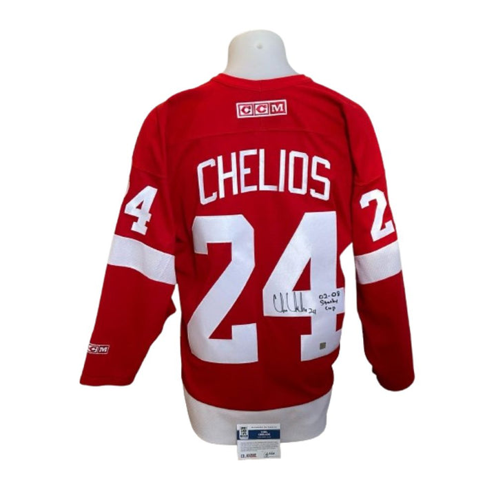 Chandail Officiel Autographié CCM - Chris Chelios vintage rouge avec inscription