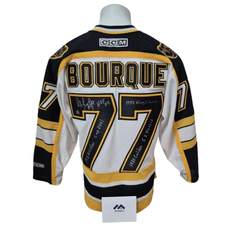 Chandail Officiel Autographié CCM vintage - Raymond Bourque blanc avec 6 inscriptions