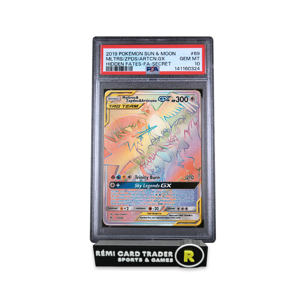 POKÉMON 2019 MOLTRES & ZAPDOS & ARTICUNO GX (HIDDEN FATES) #69 PSA GEM MT 10