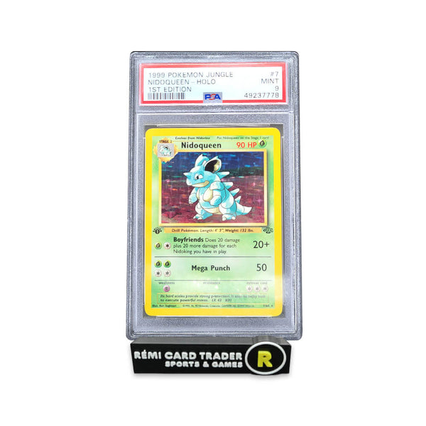 nidoqueen holographic card POKÉMON 1999 (JUNGLE 1ST EDITION) #7 PSA MINT 9 Colorless Mega Punch (50) SPECIAL RARE PULL!!! EX6 Variant:Black Pharaoh's Artifact