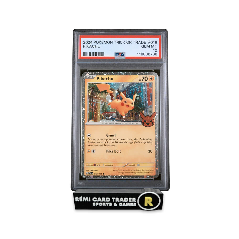 POKÉMON 2024 PIKACHU (TRICK OR TRADE COSMOS HOLO) #018 PSA GEM MT 10
