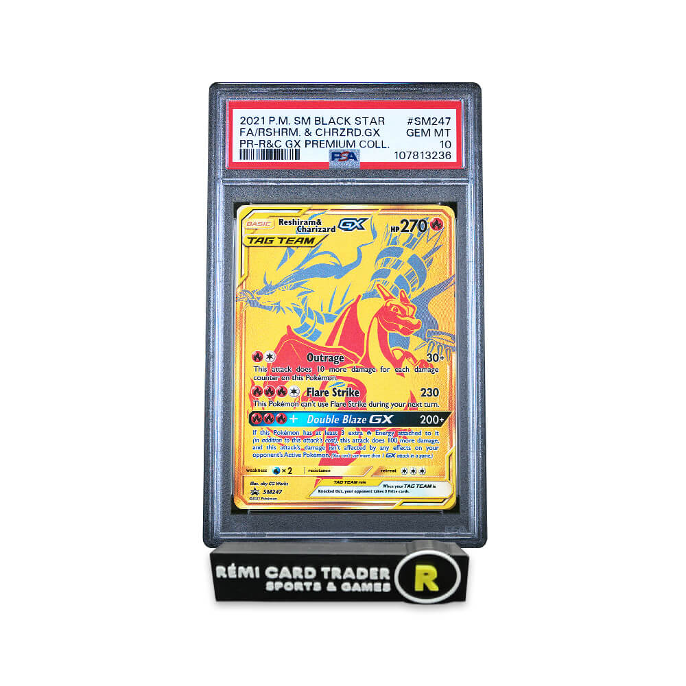 POKÉMON 2021 RESHIRAM & CHARIZARD GX (BLACK STAR PROMO) #SM247 PSA GEM MT 10