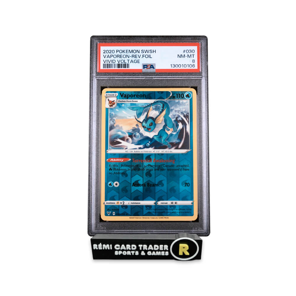 POKÉMON 2020 VAPOREON (SWORD & SHIELD VIVID VOLTAGE REV.FOIL) #030 PSA NM-MT 8