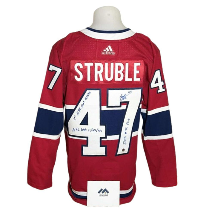 Chandail Officiel Autographié Adidas - Jayden Struble rouge avec 3 inscriptions
