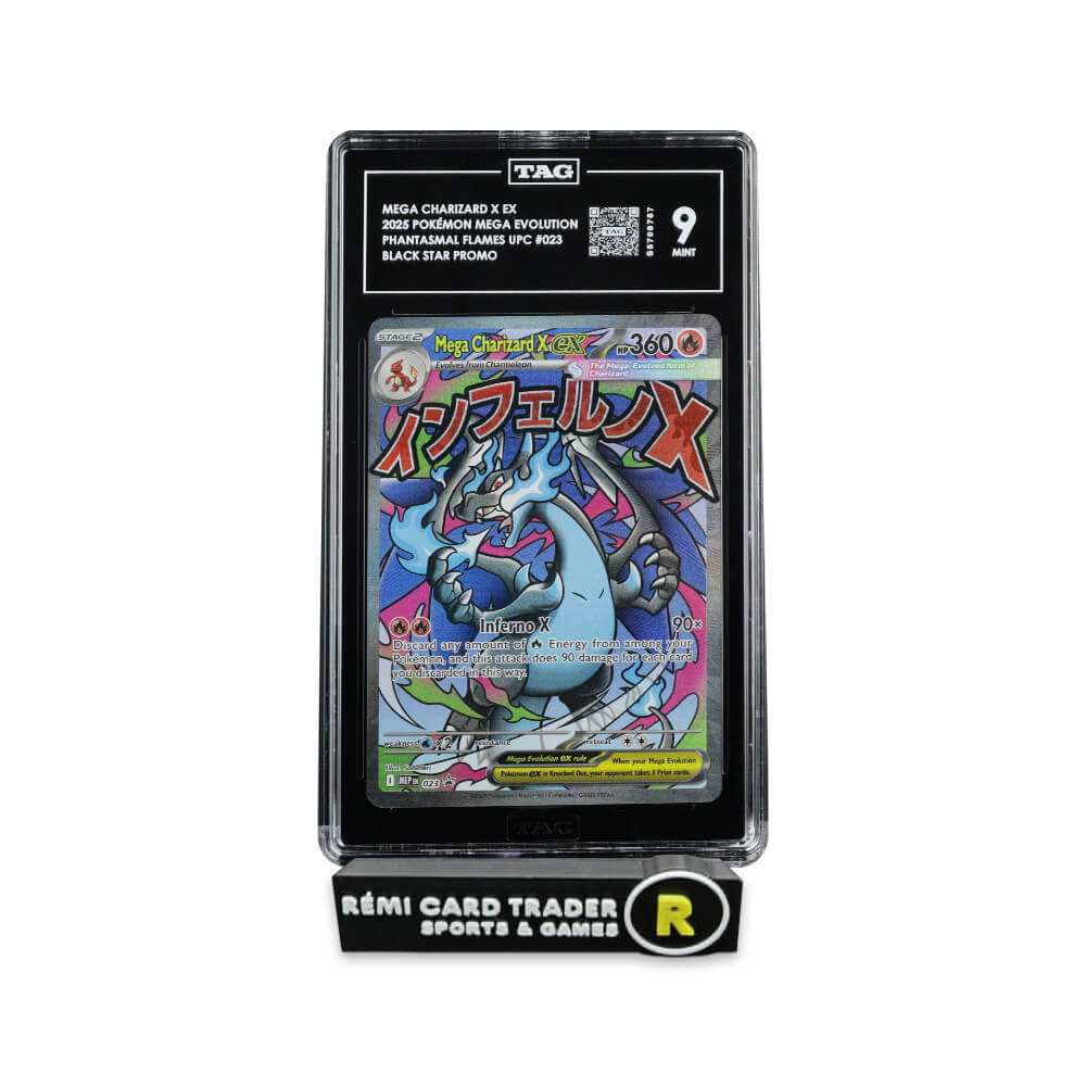 POKÉMON 2025 MEGA CHARIZARD X EX (PHANTASMAL FLAMES) #023 TAG MINT 9