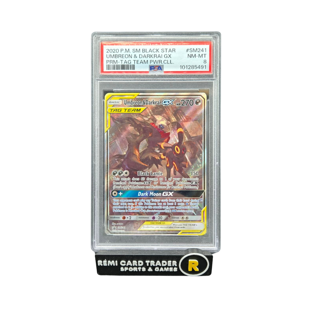POKÉMON 2020 UMBREON & DARKRAI GX (BLACK STAR) #SM241 PSA NM-MT 8