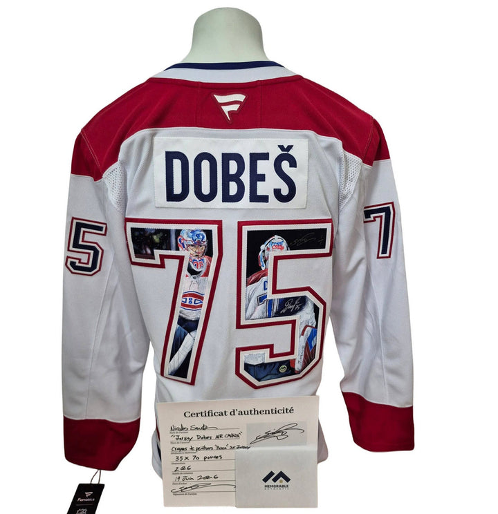 Chandail officiel Fanatics Premium signé - Jakub Dobes extérieur Art par Nicolas Smith LE 1/1 Memorable coa