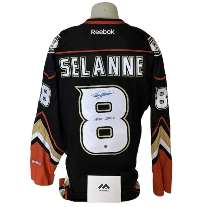 Chandail Officiel Autographié Reebok - Teemu Selanne noir avec inscription