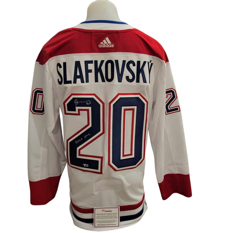 Chandail officiel Adidas signé - Juraj Slafkovsky away inscrit Fanatics coa